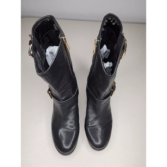 Vince Camuto Black Roadell Women's Leather Upper Gold Hardware Buckle Boots10/40 - Picture 4 of 7